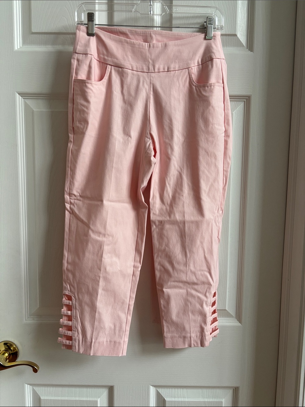 Lulu-B Light Pink Capri Leggings with Ladder Cutout Hem